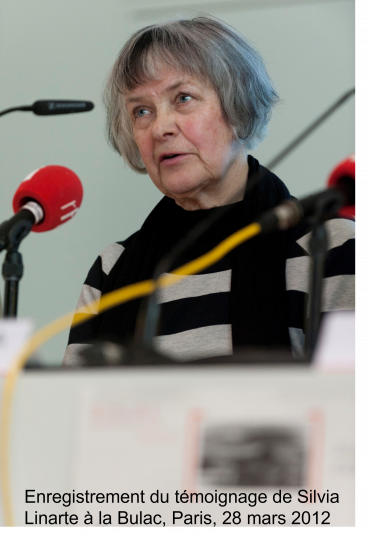 Photo de Silva Linarte, délivrant son témoignage à la Bulac, Paris, 28 mars 2012