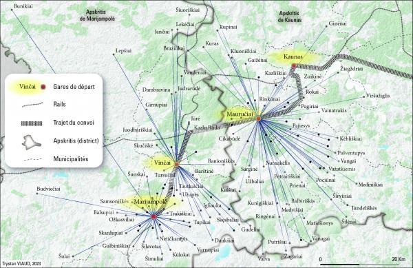 Lieux de résidence des personnes déportés par le convoi n° 97453, au départ de Lituanie et à destination de la région d'Irkoutsk, lors de l'opération Ressac (1949)